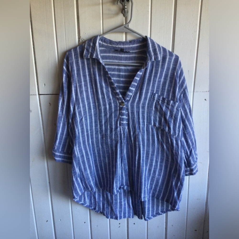 Womens club z blue and white chambray blouse size 1x